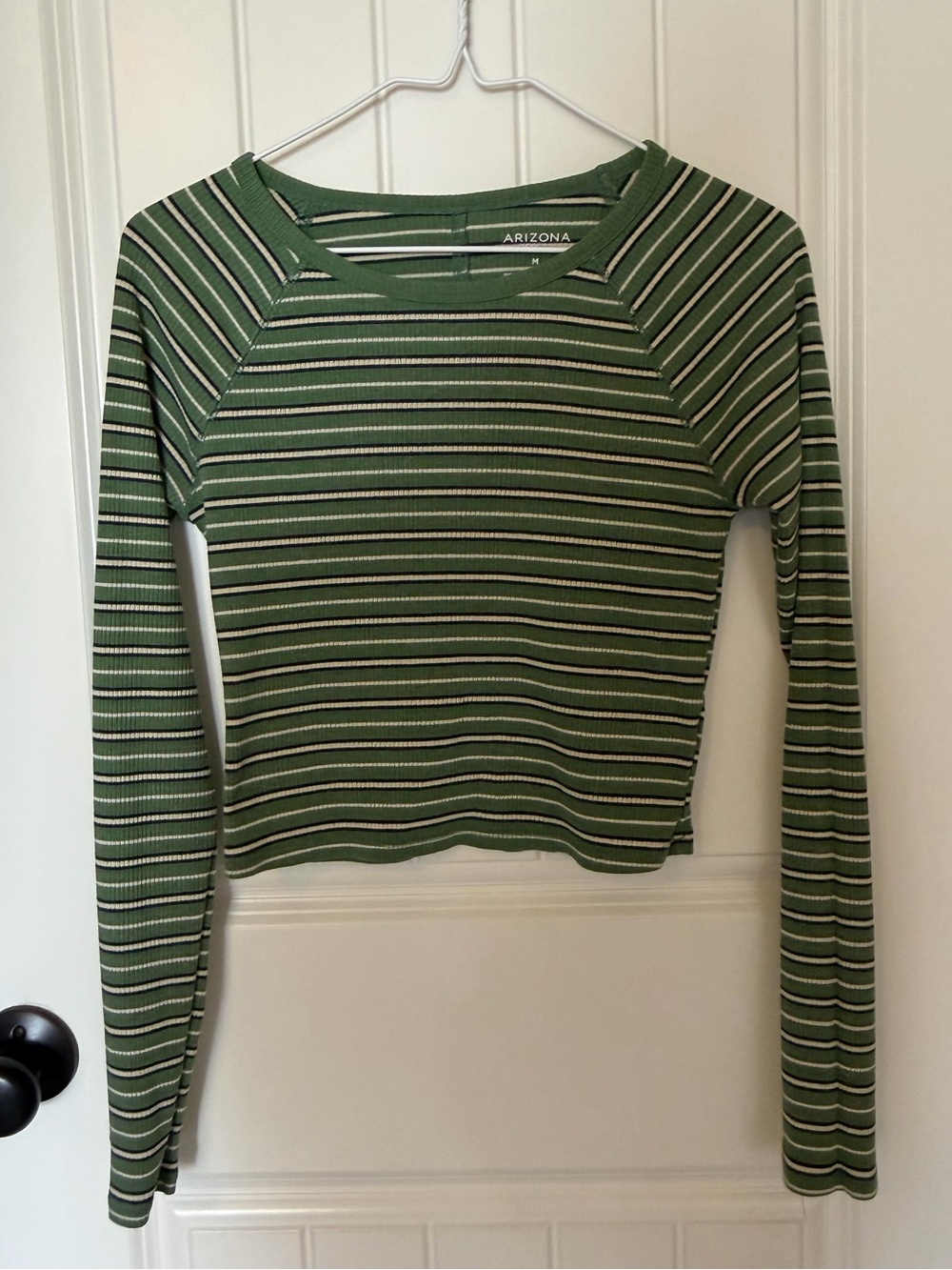 Arizona Jean Co. Green Striped Ribbed Long Sleeve Top